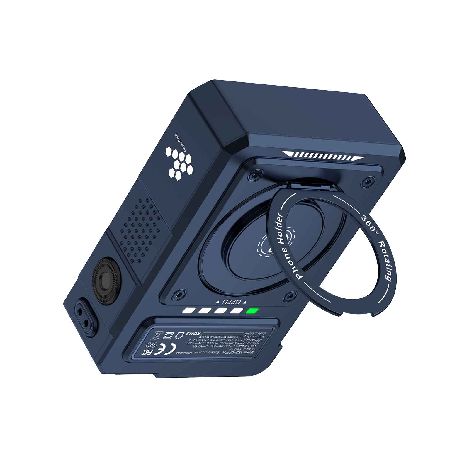 Q7 10000mAh Power Bank with AC Plug, 15W 3-in-1 Wireless Charger, Foldable Stand, Watch Charging, LED Display & Strap Cable