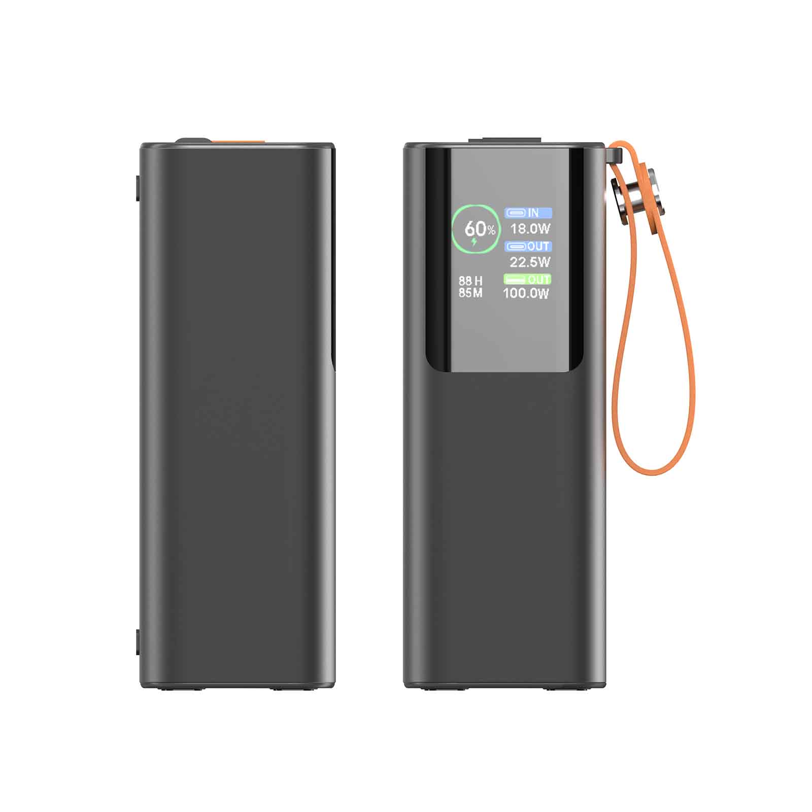 100W PD Fast Charging 20000mAh Power Bank with 70cm Retractable Cable, LED Flashlight, TFT Display, USB-C & USB-A Ports, Leather Handle