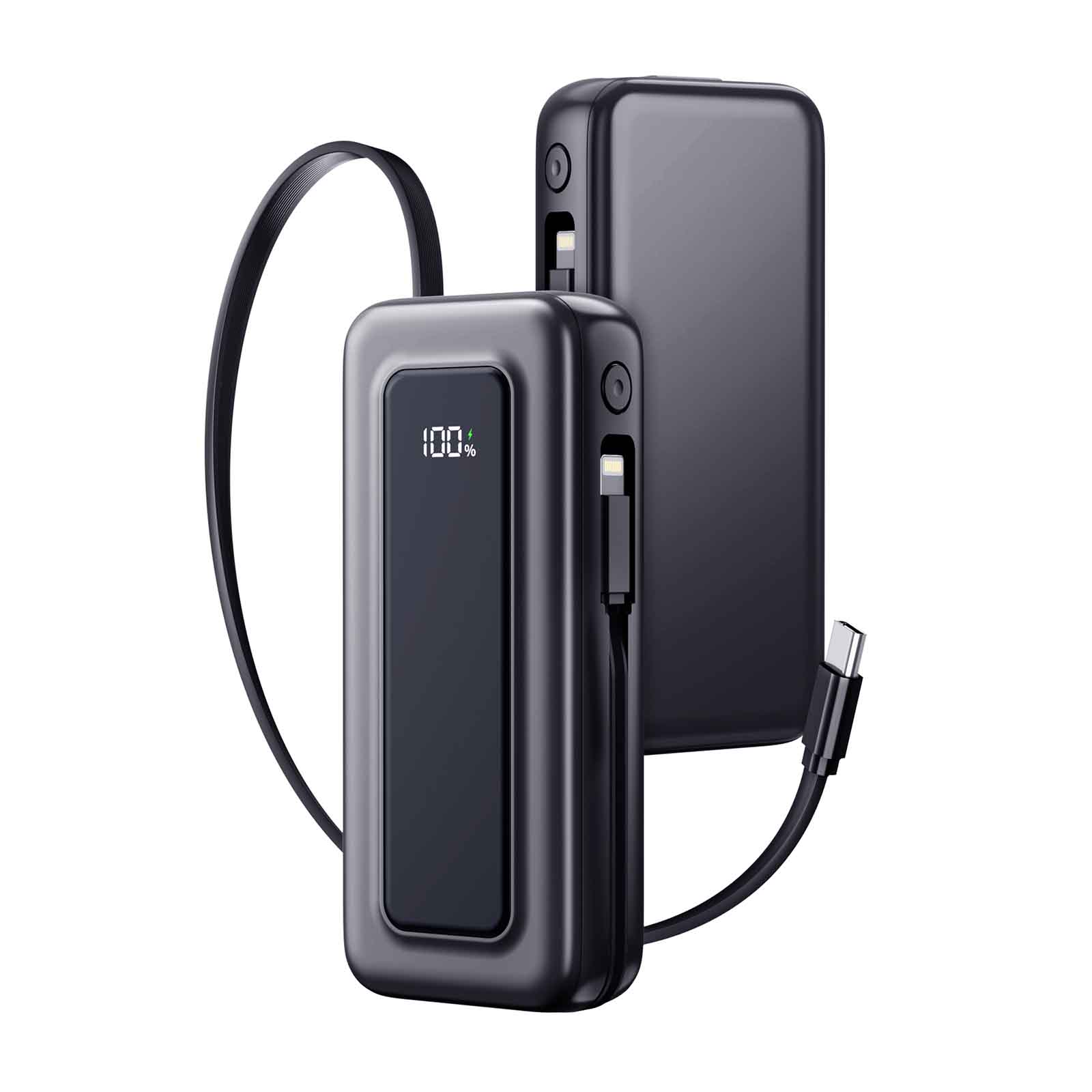 Portable 10000mAh Power Bank with 35W PD Fast Charge – Built-in Dual Cables, 70cm Retractable Line, Digital Display