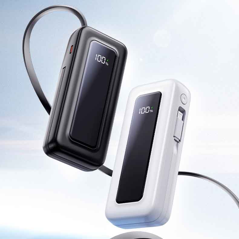 Portable 10000mAh Power Bank with 35W PD Fast Charge – Built-in Dual Cables, 70cm Retractable Line, Digital Display