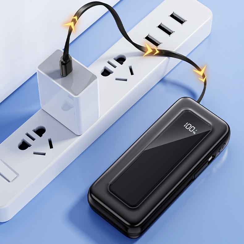 Portable 10000mAh Power Bank with 35W PD Fast Charge – Built-in Dual Cables, 70cm Retractable Line, Digital Display