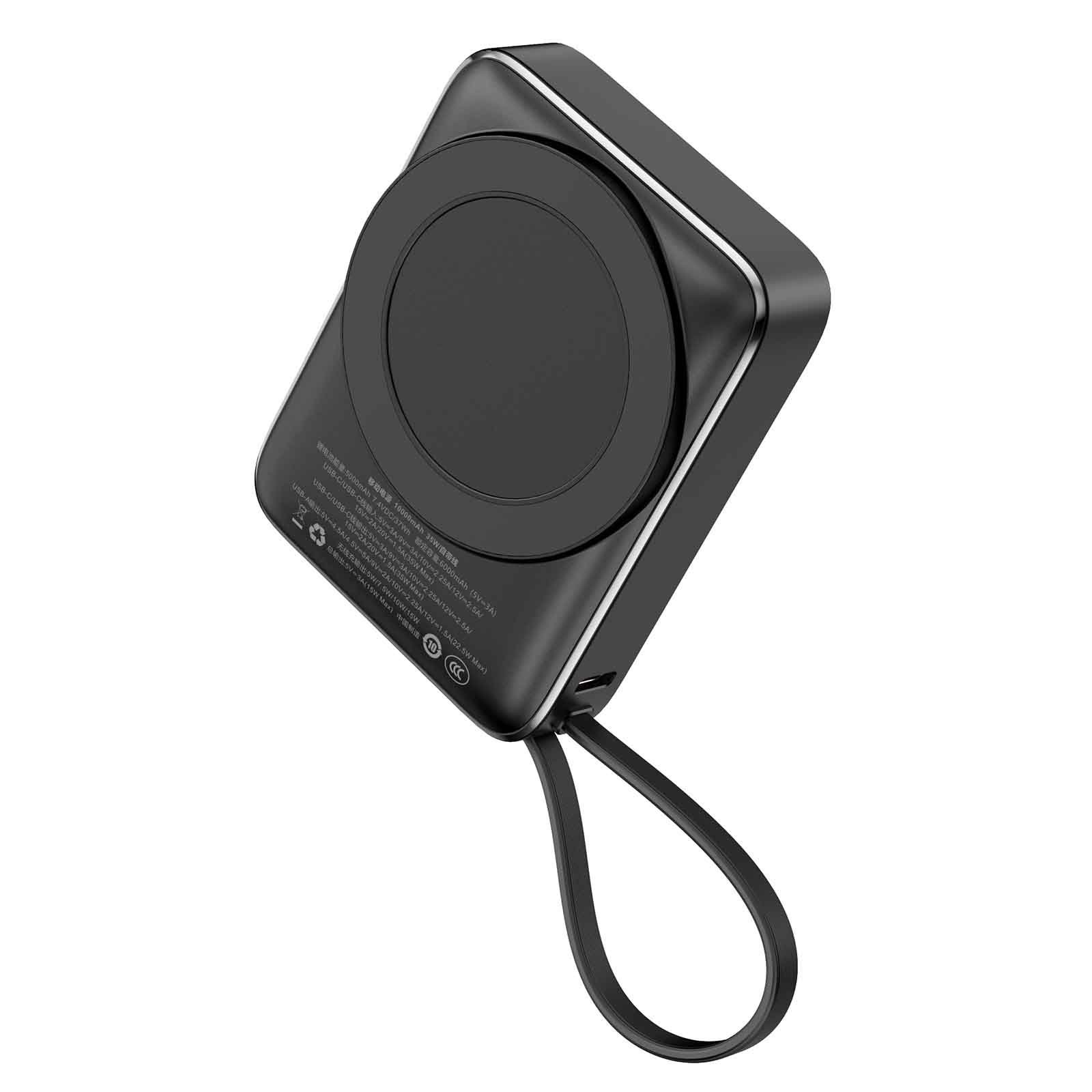 10000mAh Wireless Charging Power Bank with Foldable Metal Stand, Built-in Cable, LED Display, 15W Wireless, USB-C & USB-A Output