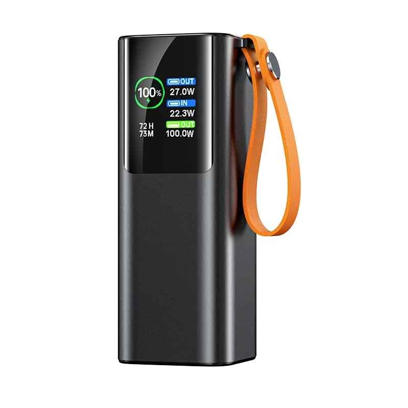 100W PD Fast Charging 20000mAh Power Bank with 70cm Retractable Cable, LED Flashlight, TFT Display, USB-C & USB-A Ports, Leather Handle
