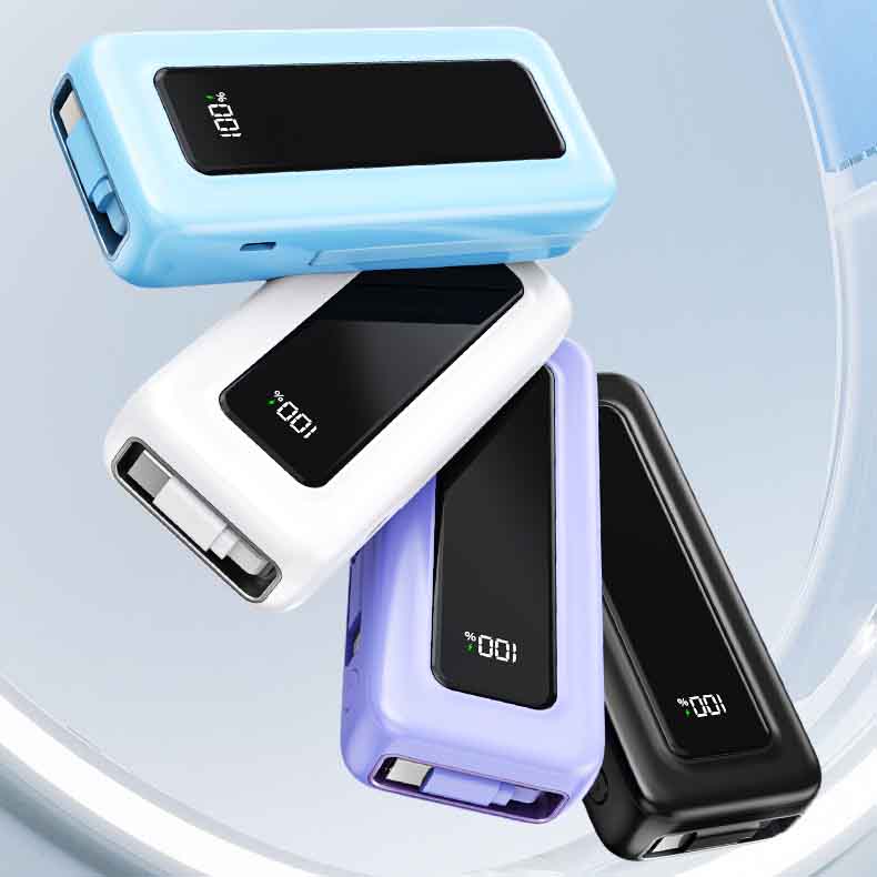 Portable 10000mAh Power Bank with 35W PD Fast Charge – Built-in Dual Cables, 70cm Retractable Line, Digital Display