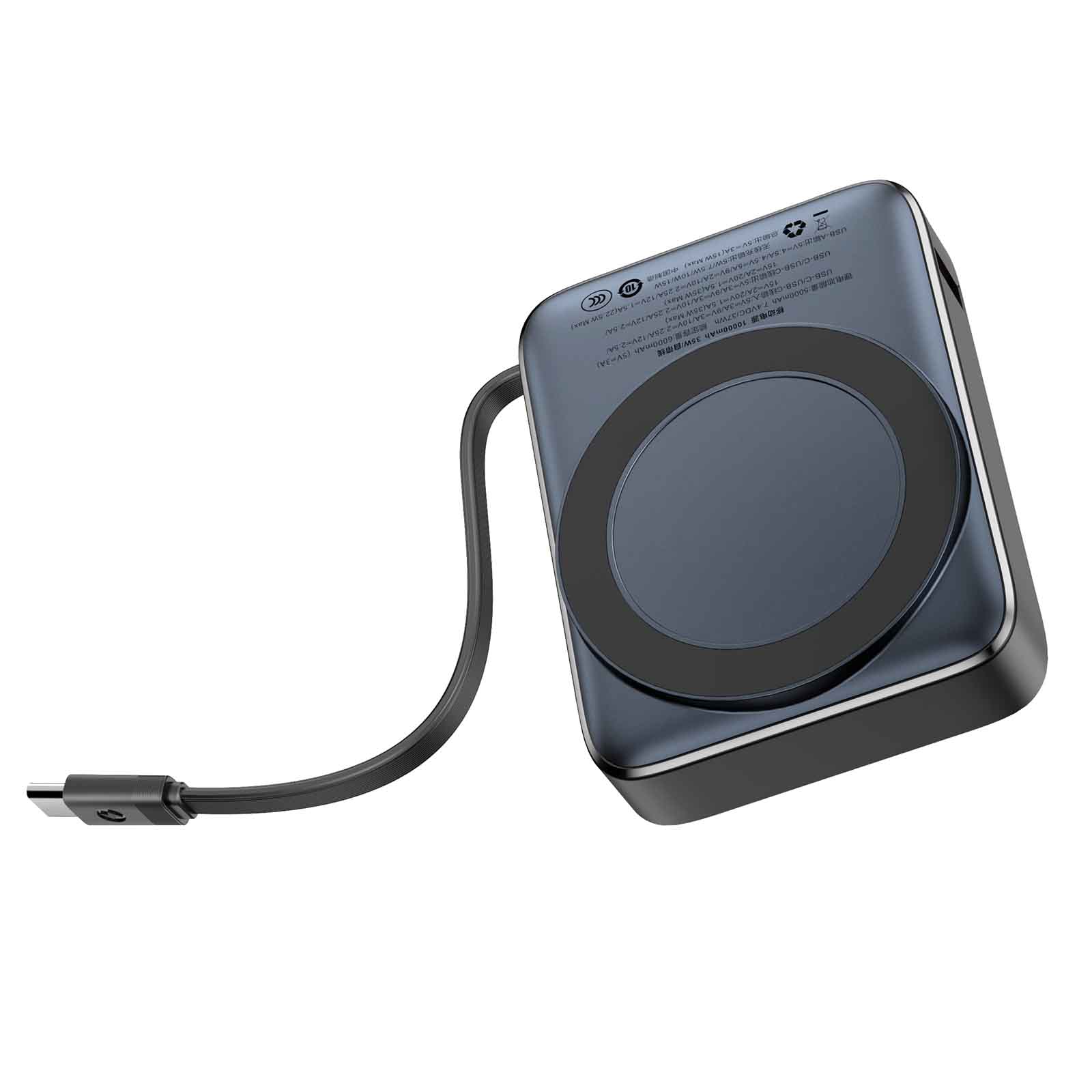 10000mAh Wireless Charging Power Bank with Foldable Metal Stand, Built-in Cable, LED Display, 15W Wireless, USB-C & USB-A Output