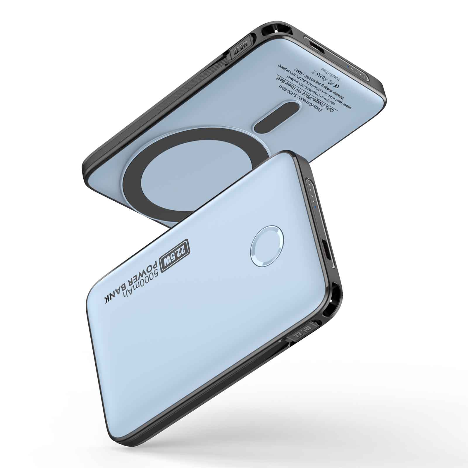 Ultra-Thin 5000mAh Power Bank with Hidden Cable, 22.5W PD + 15W Wireless Fast Charging, Overheat-Proof Pocket Charger