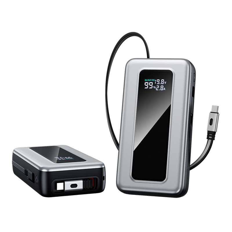 20000mAh 65W Super Fast Charging Power Bank with Dual Hidden Cables, 70cm Retractable Type-C Cable, 9-Layer Protection