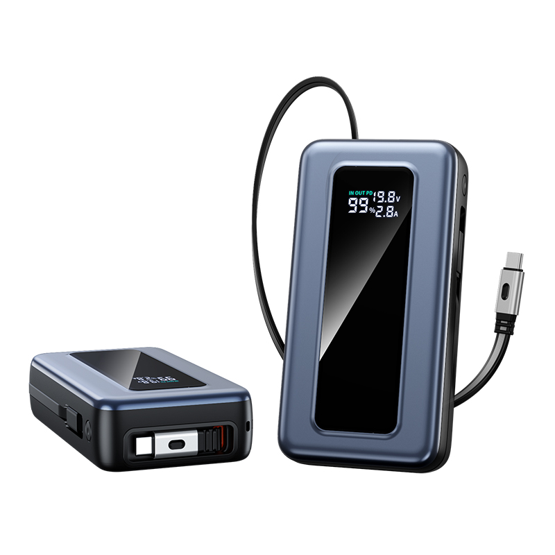 20000mAh 65W Super Fast Charging Power Bank with Dual Hidden Cables, 70cm Retractable Type-C Cable, 9-Layer Protection