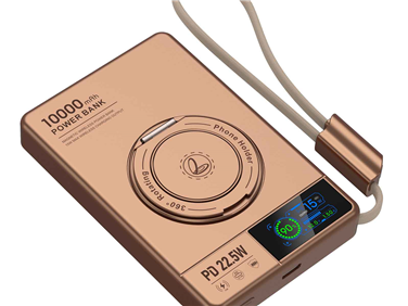 Aluminum Alloy 10000mAh Power Bank with Built-in Cable, 15W Wireless Fast Charging, TFT Color Display