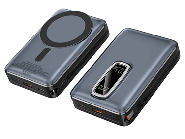 20000mAh Power Bank with Built-in Cable, 15W Wireless Charging, Foldable Metal Stand, LED Display, USB-C & USB-A, Lanyard Slot